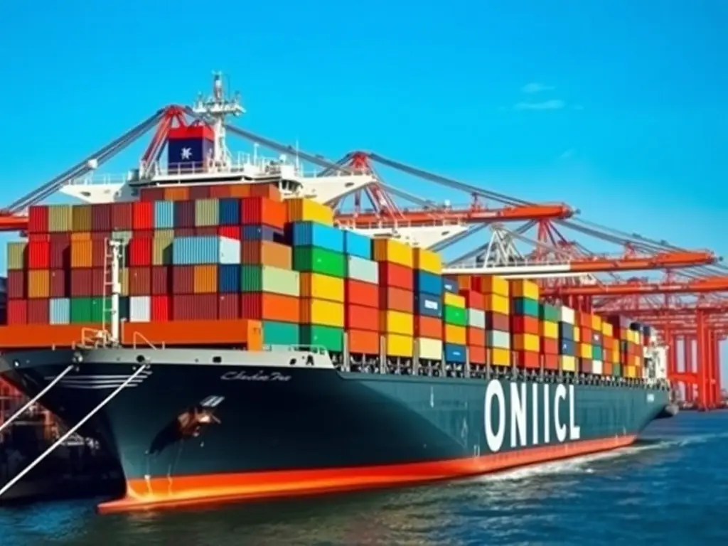 A container ship loaded with Home Stones' products, ready for international shipping, symbolizing the company's efficient logistics and global delivery capabilities.